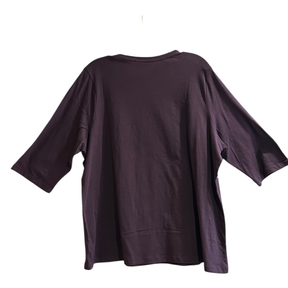 Catherine Petite 1X Plus Modal Cotton Purple Rhinestone 3/4 Sleeve Top Stretch - Picture 8 of 9